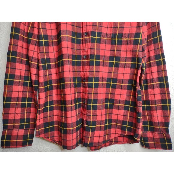 J Crew Flannel Shirt Men's Large Buffalo Plaid Red Black Long Sleeve Cotton - Picture 4 of 10